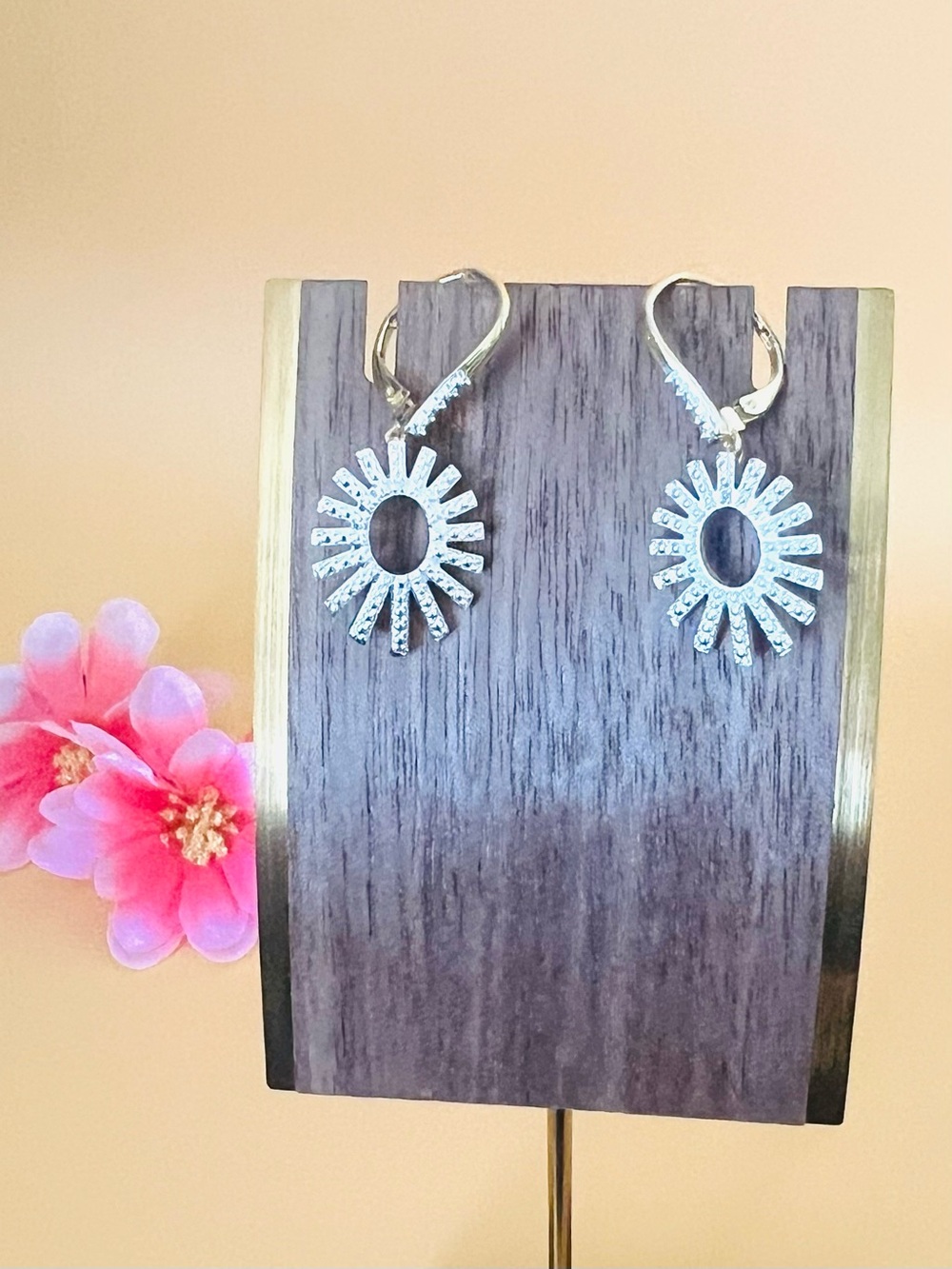 Diamond dust Sunburst Dangle Earrings - gold over Silver
